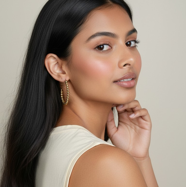 Eleve seu look com essa Argola Dourada Cravejada de Bolas Banhada a Ouro 24K